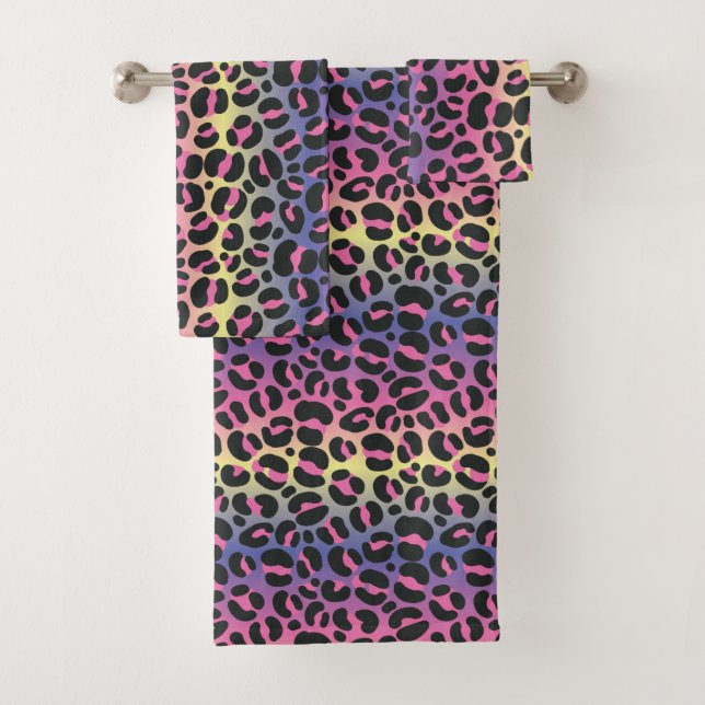 Conjunto De Toalhas Padrão de Impressão Animal Leopardo Arco-Íris (Insitu)