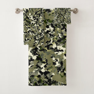 Conjunto De Toalhas Padrão de Impressão Camuflagem Creme Preto Verde