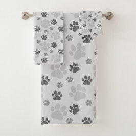 Conjunto De Toalhas Padrão de Impressão da Pata de Gato da Cinza