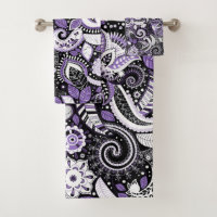 Padrão de Impressão de Paisley Preto e Branco Roxo