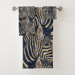 Conjunto De Toalhas Padrão de Impressão de Zebras Azuis Dourado mode