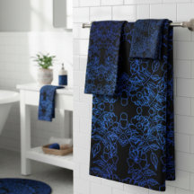 Padrão de Impressão Floral Azul Elegante em Preto
