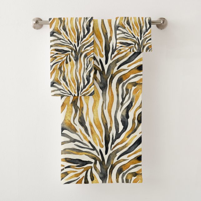 Conjunto De Toalhas Padrão de Impressão Zebra Preto Dourado (Insitu)