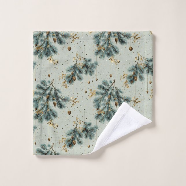 Conjunto De Toalhas Padrão de inverno do Pinecone azul e castanho (Pano de lavar)