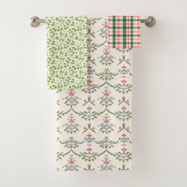 Conjunto De Toalhas Padrão de Jardim de Algodão Rosa Floral (Insitu)