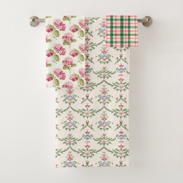 Conjunto De Toalhas Padrão de Jardim de Algodão Rosa Floral (Insitu)