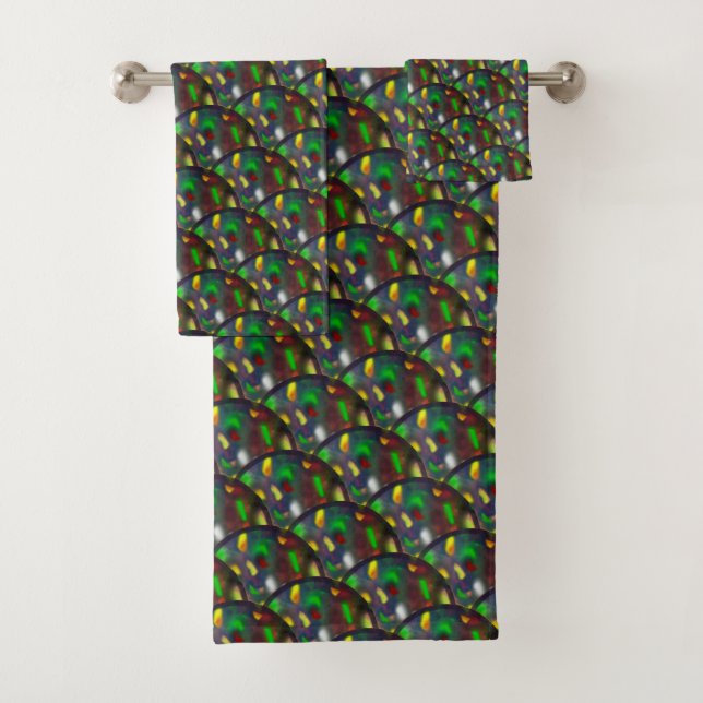 Conjunto De Toalhas Padrão de Joia de Opala Preta Moderna (Insitu)