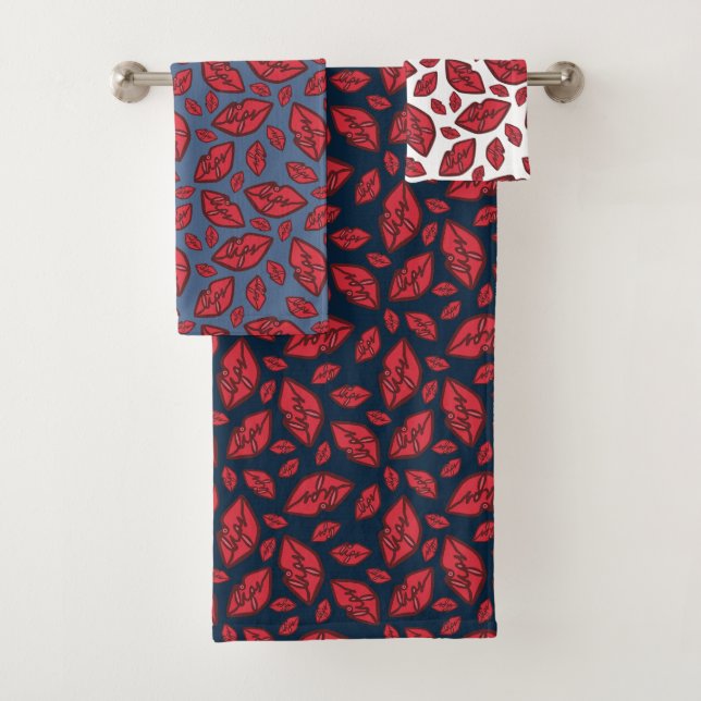 Conjunto De Toalhas Padrão de Lábios engraçados e bonitos misturado (Insitu)
