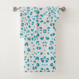 Conjunto De Toalhas Padrão de Leopardo Azul