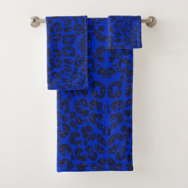 Conjunto De Toalhas Padrão de Leopardo da Gliteria Azul