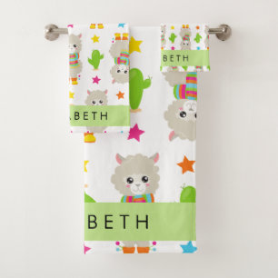 Conjunto De Toalhas Padrão De Lhamas, Alpacas, Cactus, Seu Nome