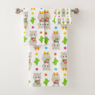 Conjunto De Toalhas Padrão De Lhamas, Lhamas Cutas, Alpacas, Cactus