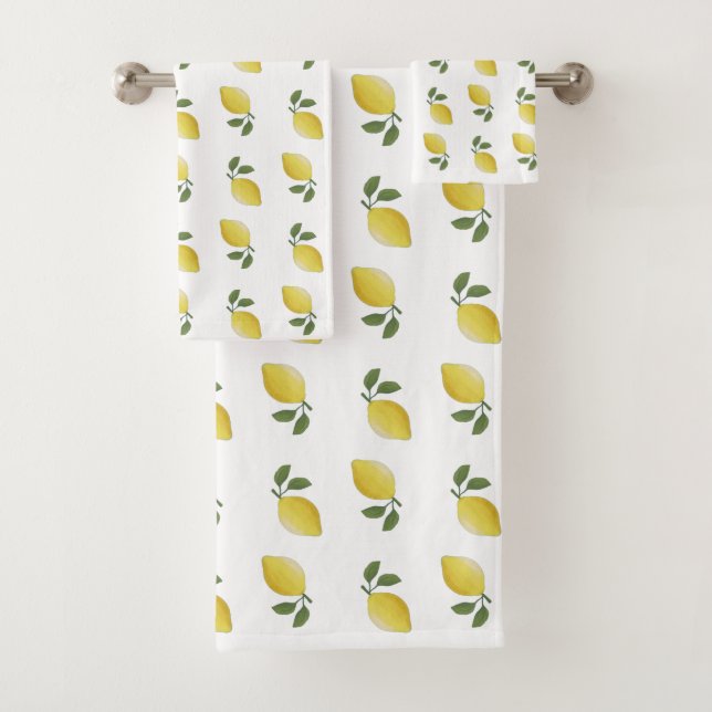 Conjunto De Toalhas Padrão de Limão Amarelo em Branco (Insitu)