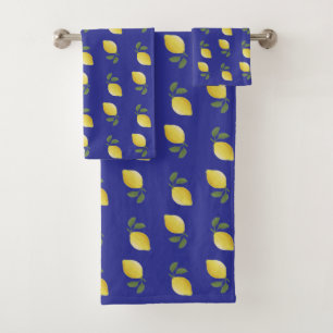 Conjunto De Toalhas Padrão de Limão Amarelo em Lápis Lazúli Azul