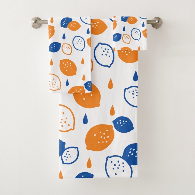 Conjunto De Toalhas Padrão de limão azul e laranja, com Frutas empinad (Insitu)