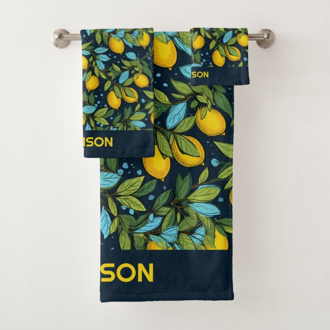 Conjunto De Toalhas Padrão de Limão de Nome Personalizado (Insitu)