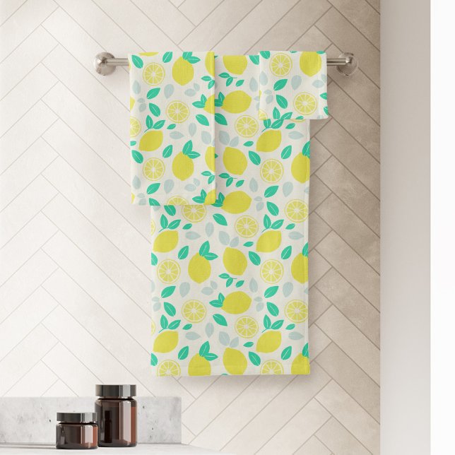 Conjunto De Toalhas Padrão de limão de verão em Creme (Summer Lemon Patterned Bath Towel Set)
