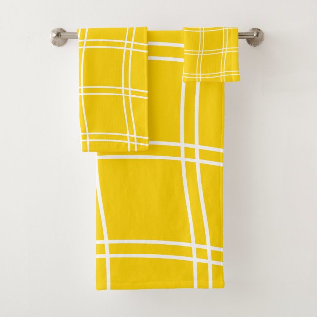 Conjunto De Toalhas Padrão de Linhas de Grelha Amarelo do Abstrato na  (Insitu)