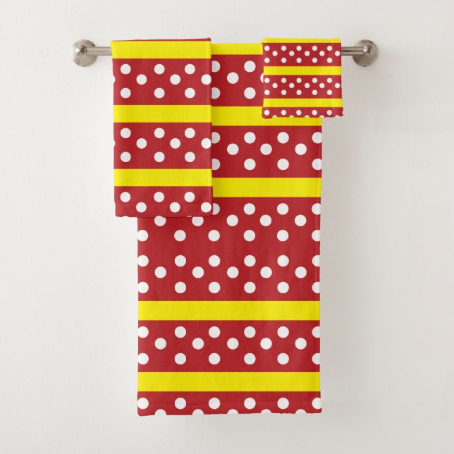 Conjunto De Toalhas Padrão de Listras Bolinhas Vermelho Amarelo  (Insitu)