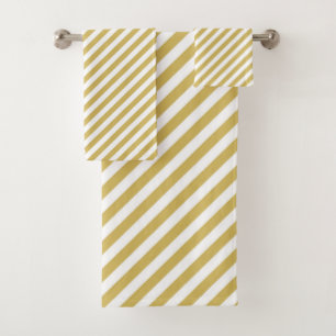 Conjunto De Toalhas Padrão de listras diagonais amarelo-ouro e branco