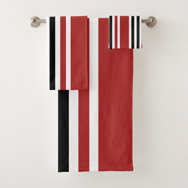 Conjunto De Toalhas Padrão de Listras Verticais Vermelho Preto Cinza (Insitu)