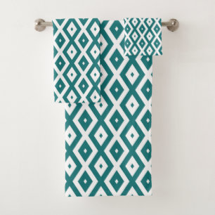 Conjunto De Toalhas Padrão de losango branco e teal