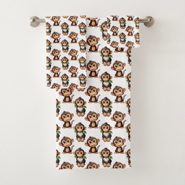 Conjunto De Toalhas Padrão de Macaco Branco Design  (Insitu)