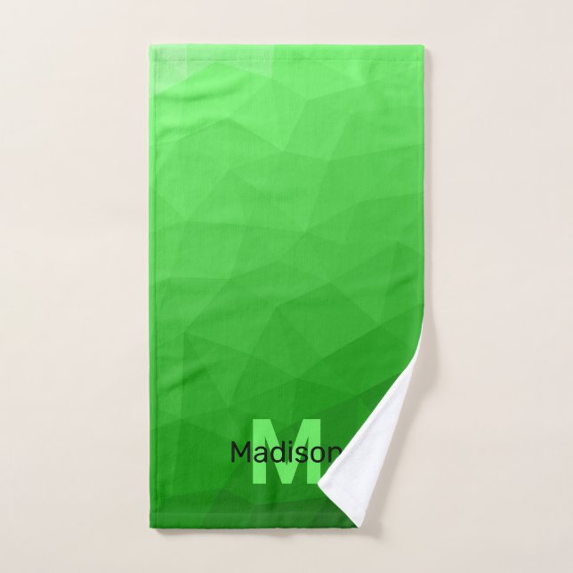 Conjunto De Toalhas Padrão de malha geométrica do gradiente verde-clar (Toalha de mão)