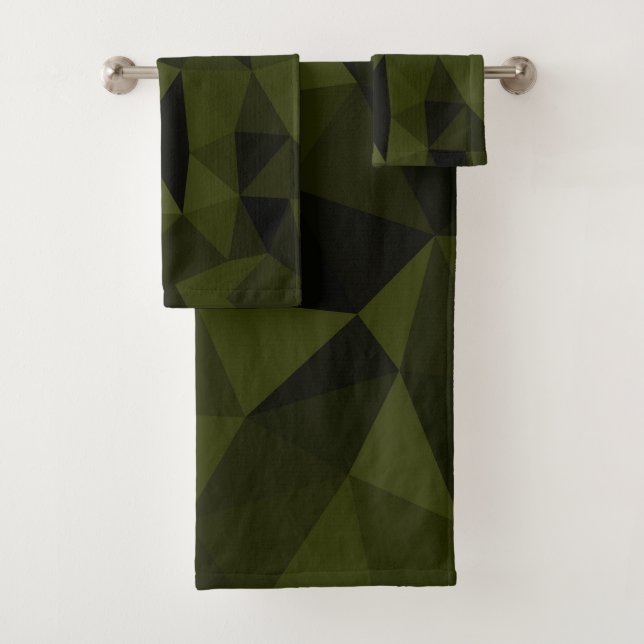 Conjunto De Toalhas Padrão de malha geométrica preta verde exército es (Insitu)