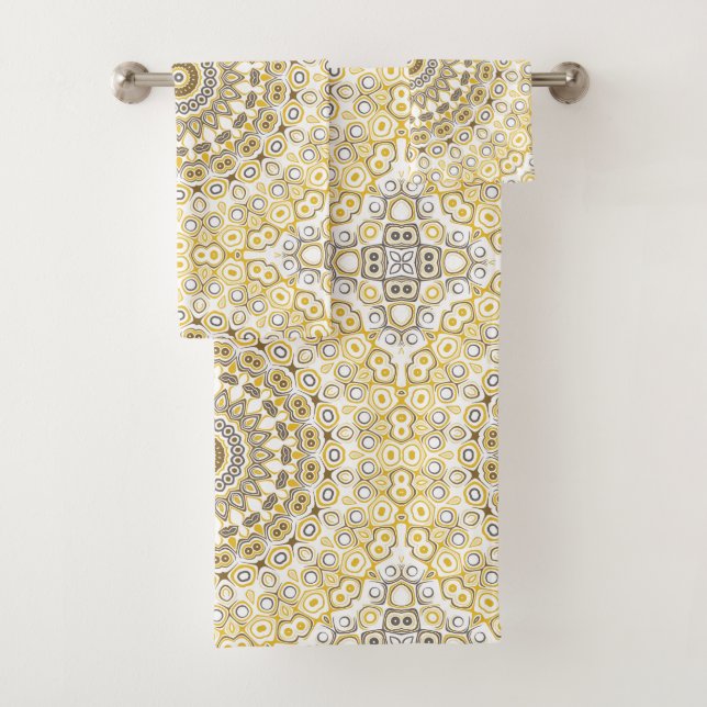 Conjunto De Toalhas Padrão de Mandala Amarelo Dourado (Insitu)