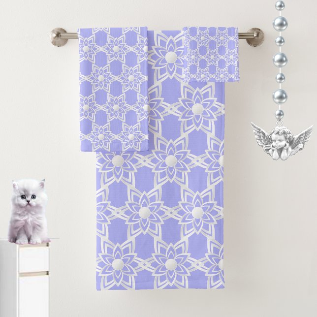 Conjunto De Toalhas Padrão de Mandala de Flor Abstrata em Azul Claro (Criador carregado)
