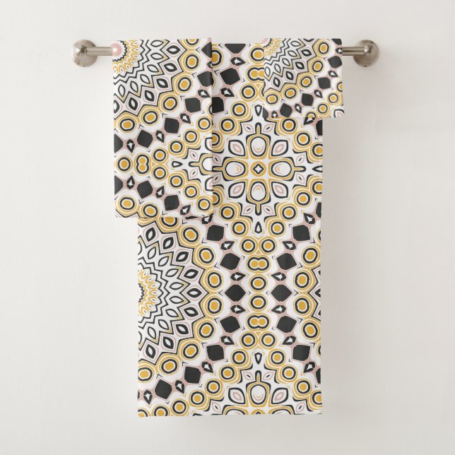 Conjunto De Toalhas Padrão de Mandala Dourado e Carvão (Insitu)