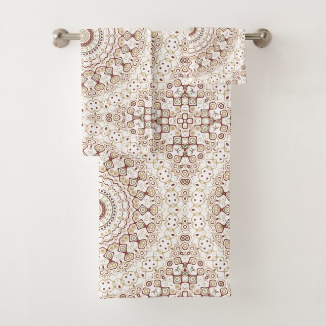 Conjunto De Toalhas Padrão de Mandala Geométrico em Tons Terrosos (Insitu)