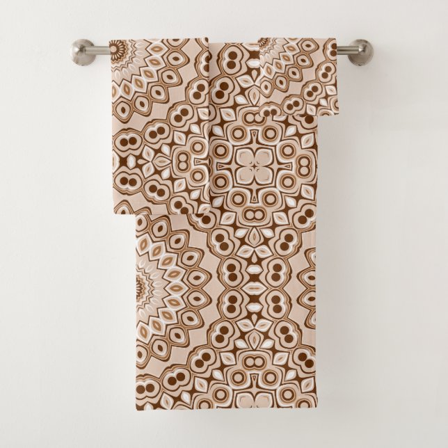Conjunto De Toalhas Padrão de Mandala Geométrico Marrom Mocha (Insitu)