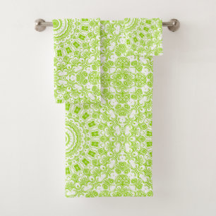 Conjunto De Toalhas Padrão de Mandala Verde Chartreuse