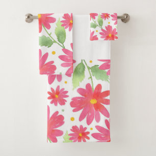 Conjunto De Toalhas Padrão de margarida cor-de-água rosa coral 2