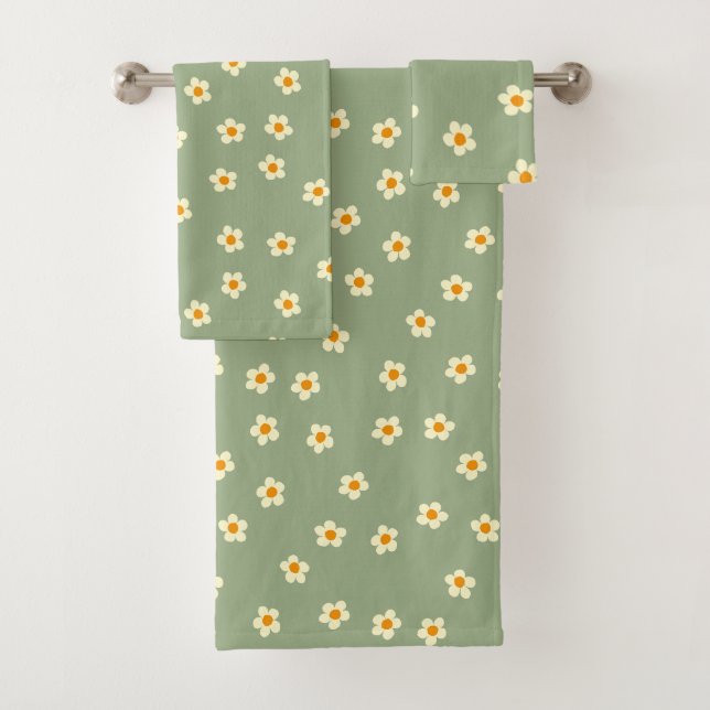 Conjunto De Toalhas Padrão de Margaridas Modernas Fofas Verde (Insitu)