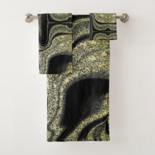 Conjunto De Toalhas Padrão de mármore amarelo-abstrato preto moderno