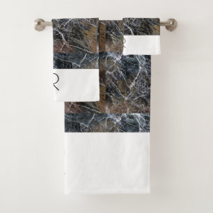 Conjunto De Toalhas Padrão de mármore do monograma preto e branco mode