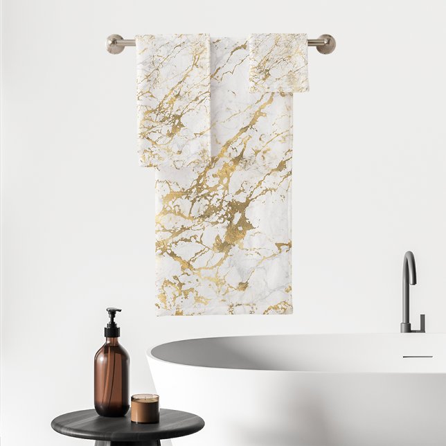 Conjunto De Toalhas Padrão de Mármore Elegante Dourado Branco (Criador carregado)