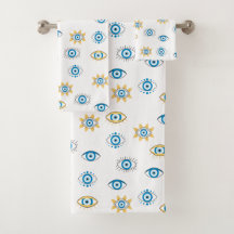 Padrão de Mati do Olho Grego Azul, Dourado e Branc