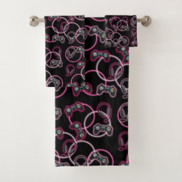 Conjunto De Toalhas Padrão de Meninas Rosa Neon Jogo de Vídeo