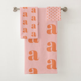 Conjunto De Toalhas Padrão de Monograma de Coral Rosa Pastel Fofo