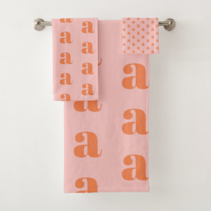 Conjunto De Toalhas Padrão de Monograma de Coral Rosa-Rosa-Cor-de-Cor
