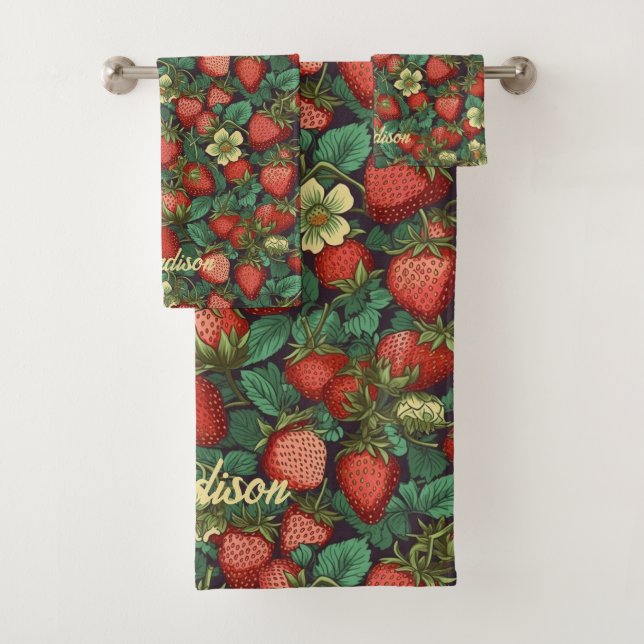 Conjunto De Toalhas Padrão de Morango de Nome Personalizado (Insitu)