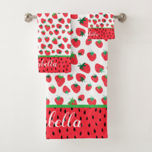 Conjunto De Toalhas Padrão de Morango Vermelho Cento Personalizado