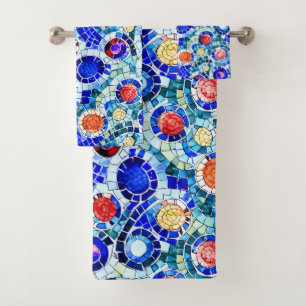 Conjunto De Toalhas Padrão de Mosaico Multicolorido inspirado no Gaudi