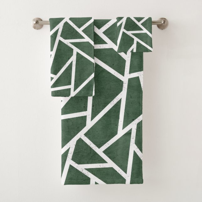 Conjunto De Toalhas Padrão de mosaico verde e branco (Insitu)