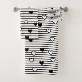 Conjunto De Toalhas Padrão de Namorados de Corações Pretos e Brancos