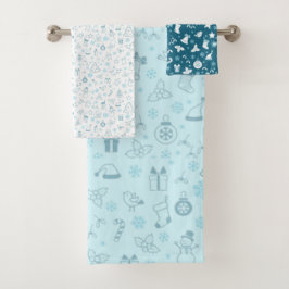 Conjunto De Toalhas Padrão de Natal Azul Elegante